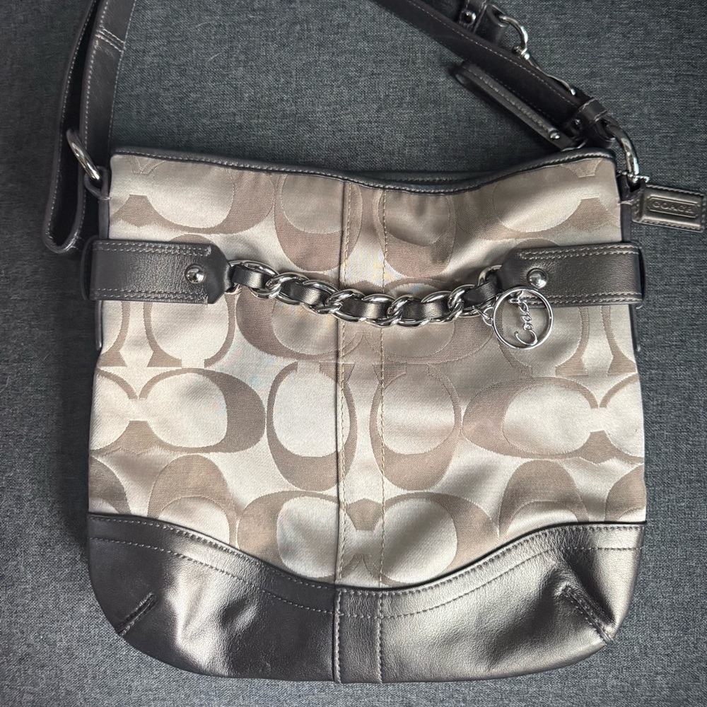 Coach Metallic Shoulder Bag with Chain Accent